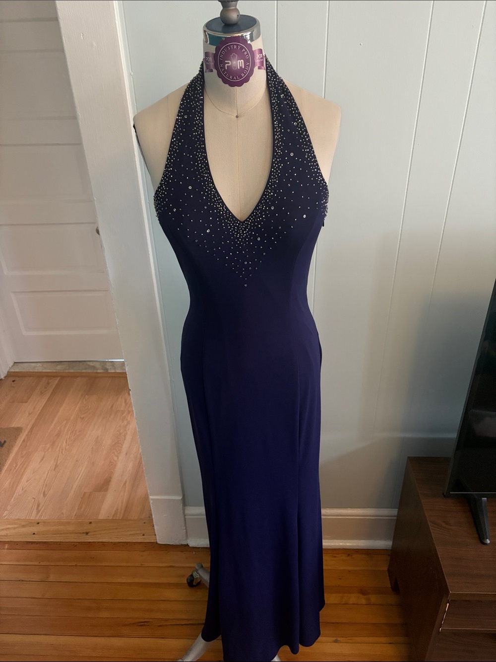 Dark Purple Beaded evening wear dress